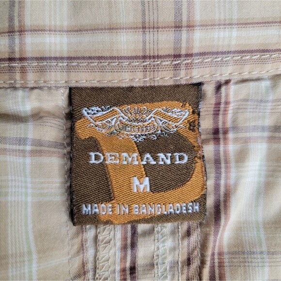 Demand Western brown plaid short sleeves shirt Size M button up casual - Picture 6 of 6